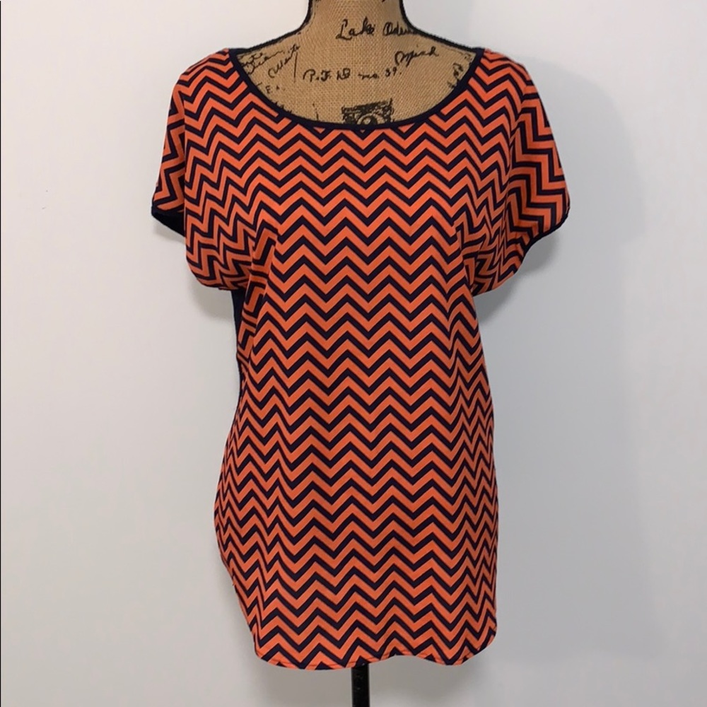 Orange & Navy Chevron Top